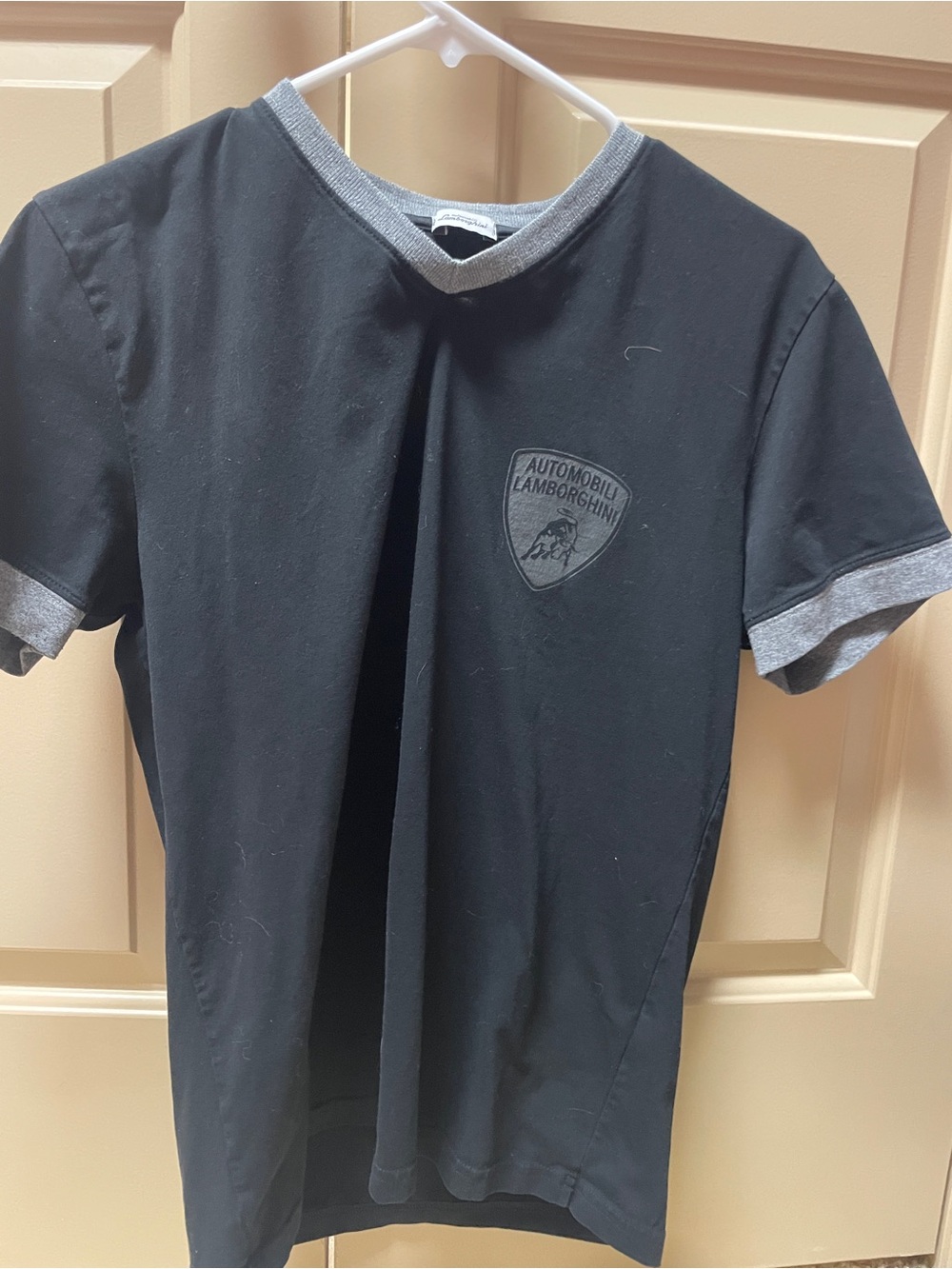 Lamborghini Black Short Sleeve Ringer Tee with Gray Trim